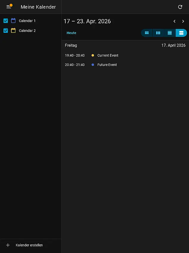 Screenshot Kalender-Dashboard – Tablet
