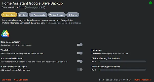 Screenshot Google Drive Backup Add-On UI