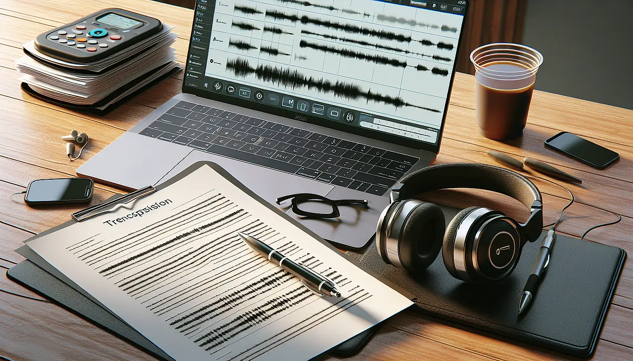 Notebook, Kopfhörer und Audioplayer Symbolbild