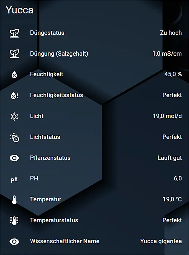 Screenshot FYTA-Daten in Home Assistant
