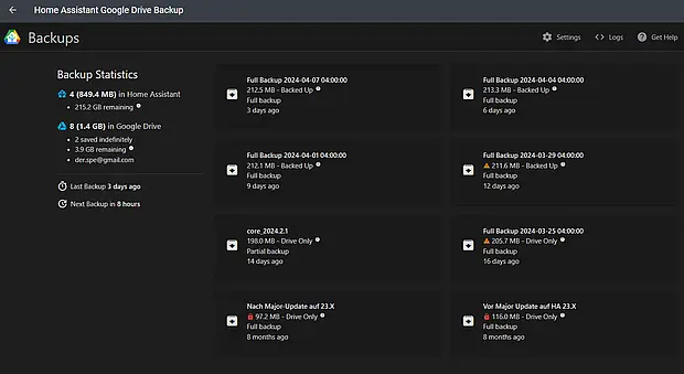 Screenshot Google Drive Backup Add-On für Home Assistant