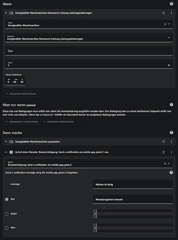 Waschmaschine Automatisierung Push-Message