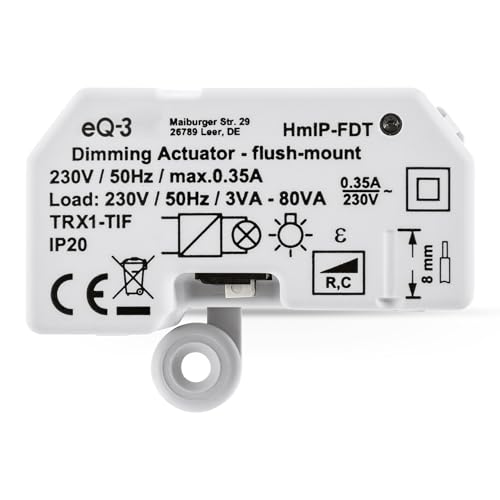 Homematic IP Dimmaktor Unterputz – Phasenabschnitt, Smart Home, dimmt Leuchten per App, Alexa & Google Home, digitaler Phasenabschnittsdimmer für dimmbare Leuchtmittel und LED-Lampen, 150609A0