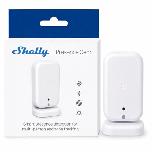 Shelly Presence Gen4 Weiß - WLAN mmWave Radar Präsenzsensor & Anwesenheitssensor, 6 Personen & 10 Erkennungszonen, 42 m² Reichweite, Lichtsensor, Zigbee, Matter, Home Assistant, Alexa & Google