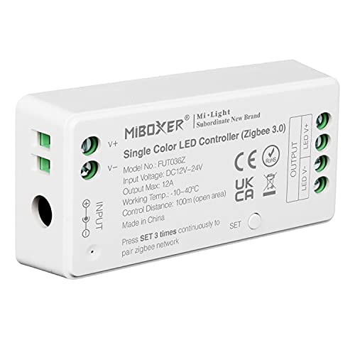 LIGHTEU®, Milight Miboxer Zigbee3.0-Dimmer, einfarbiger LED-Streifen-Controller, 12 V/24 V, kompatibel mit Zigbee Amazon Echo APP/Sprachsteuerung, FUT036Z