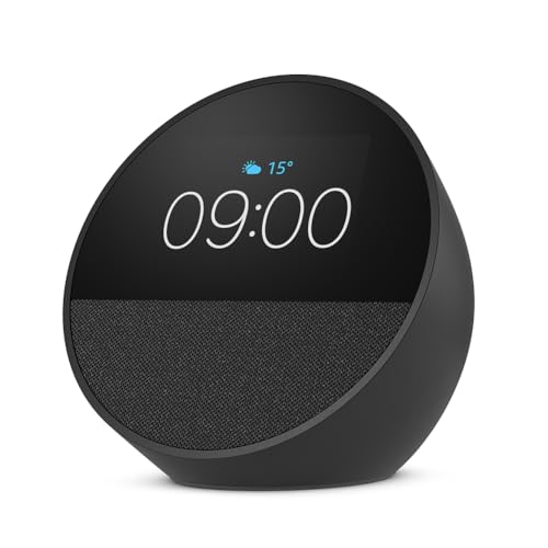 Amazon Echo Spot (neueste generation), smarter Wecker mit sattem Klang, Schwarz, mit Alexa+ Early Access