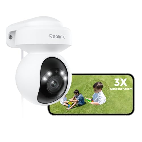 Reolink 4K Wi-Fi 6 PTZ Überwachungskamera Aussen mit Auto-Tracking, 3X Optischem Zoom, 2,4/5GHz WLAN Kamera Outdoor, Person/Auto/Tiererkennung, Farbnachtsicht, 2-Wege-Audio, E1 Outdoor Pro