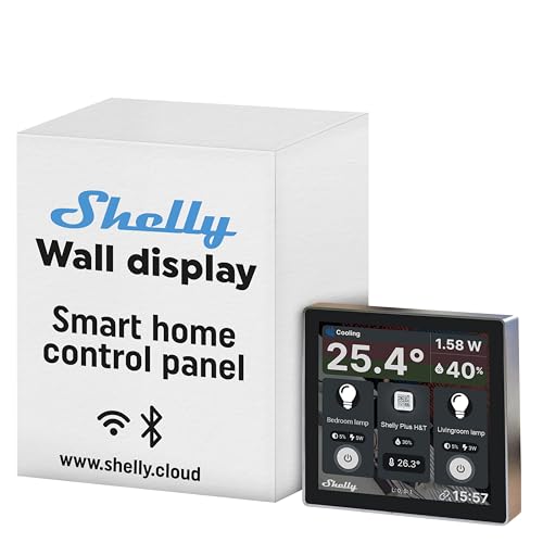 Shelly Wall Display Schwarz | Wlan & Bluetooth Bedienfeld mit integriertem 5-A-Schalter und Farbdisplay | Hausautomation | Leistungsüberwachung | iOS Android App | Feuchtigkeits LUX-Sensoren