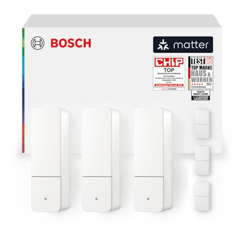 Bosch Smart Home Tür-/Fensterkontakt II [+M], smarter Sensor zum energieeffizienten Heizen, flexible Nutzung im Bosch Smart Home System oder herstellerübergreifend in Matter Systemen, 3er-Set