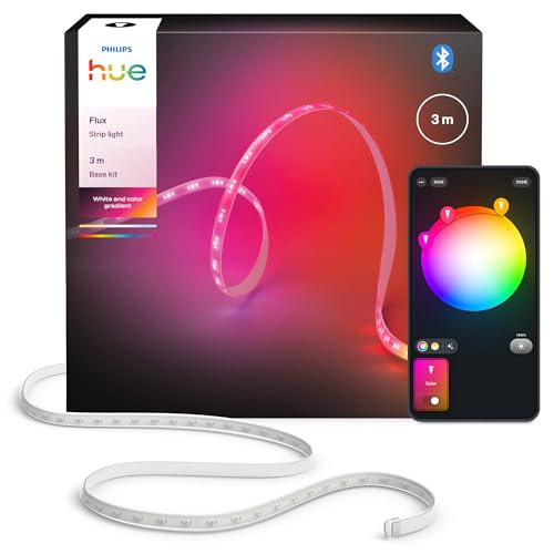 Philips Hue Flux 3m LED-Lightstrip, 1200 lm Lichtband, flexible Innenbeleuchtung, Chromasync™-Farbmischung, RGBWWIC, LED Streifen zuschneidbar, erweiterbar, wiederverwendbar, App- und Sprachsteuerung