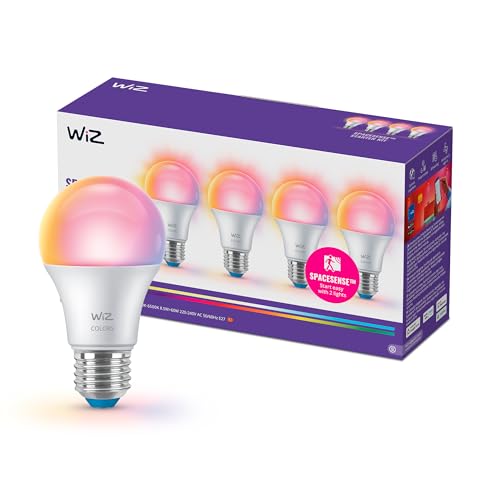 WiZ Smart LED A60 Glühbirne, Full Color and Tunable White, E27-Sockel, 60 W Äquivalent, 2200–6500 K, 806 Lumen, dimmbar, kompatibel mit Alexa, Google Assistant und Apple Home, 4er-Pack