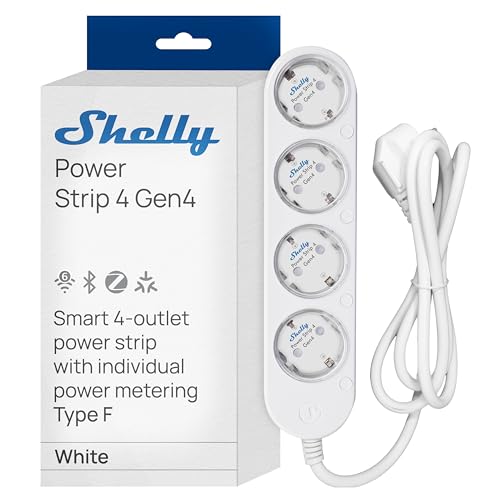 Shelly Power Strip 4 Gen4 Weiß - Matter & WLAN Mehrfachsteckdose, 4 Fach Smarte Steckdosenleiste, Leistungsmessung, 16A Total, 3500W, Zeitschaltuhr, Zigbee, Google, Alexa, Apple, Kein Hub Erforderlich
