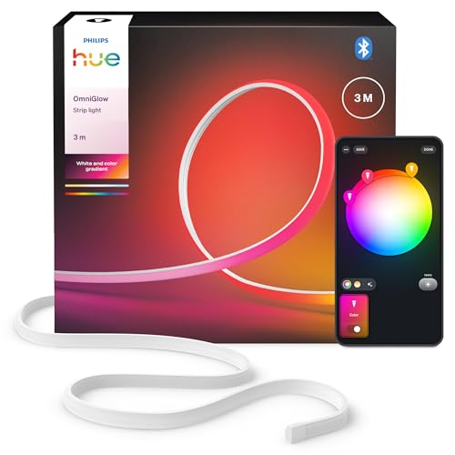 Philips Hue OmniGlow 3m Mikro LED-Lightstrip, 2700 lm Lichtband, farbige LED Streifen für Ambiente, Flexible indirekte Beleuchtung, Gleichmäßiges Licht, Zuschneidbar, App- und Sprachsteuerung