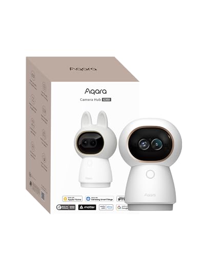 Aqara 4K UHD Dual Objektiv Kamera-Hub G350, Überwachungskamera Innen mit 9X Zoom und 360° PTZ, KI-Autotracking, Gesichts-/Gestenerkennung, Apple HomeKit, Alexa, Google Home, SmartThings