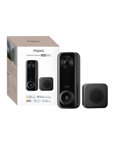 Aqara Türklingel-Kamera G400 mit Chime, Kabelgebunden/PoE, HomeKit Secure Video, 2K HD Panoramaansicht, Zwei-Wege-Audio, 2,4/5 GHz, Lokale Erkennung & 24/7-Aufzeichnung, IP65, Alexa/Google/SmartThings
