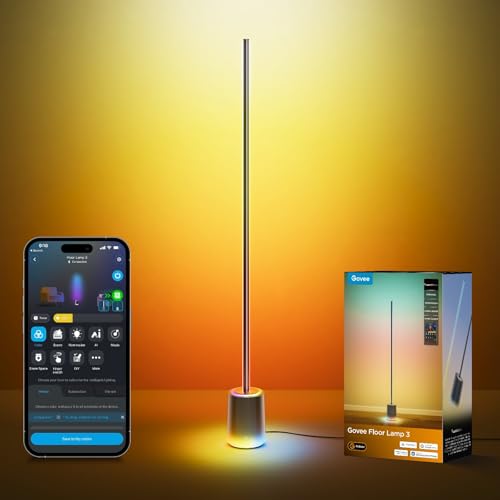 Govee Stehlampe 3 mit LuminBlend+ Technologie, Dimmbar RGBWWIC 2100lm Standleuchte, kompatibel mit Matter, 1000–10000K, Moderne Stehlampe für Wohnzimmer, Eckleuchte mit dynamischen Szenen
